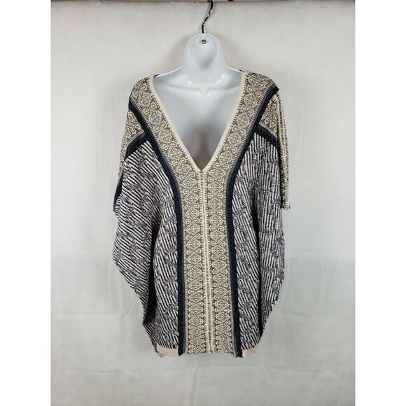 M. Rena Blue Gray Metallic Glitter Hobo Knit Knit Poncho Tunic Sweater fits S - Picture 2 of 5